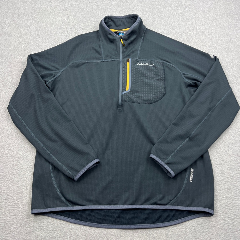 Eddie Bauer First Ascent Pullover Mens Large Gray 1/4 Zip FreeHeat Grid Fleece